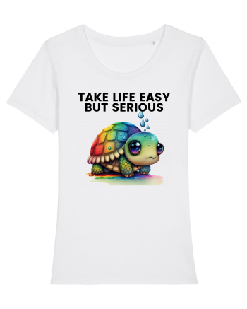 Broasca testoasa pictata in acuarela cu mesajul Take Life Easy but Serious White