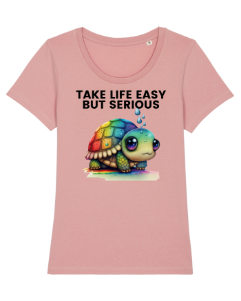 Broasca testoasa pictata in acuarela cu mesajul Take Life Easy but Serious Canyon Pink