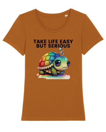 Broasca testoasa pictata in acuarela cu mesajul Take Life Easy but Serious Roasted Orange
