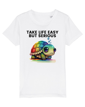 Broasca testoasa pictata in acuarela cu mesajul Take Life Easy but Serious White