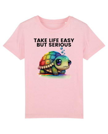 Broasca testoasa pictata in acuarela cu mesajul Take Life Easy but Serious Cotton Pink