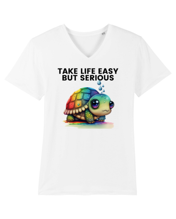 Broasca testoasa pictata in acuarela cu mesajul Take Life Easy but Serious White