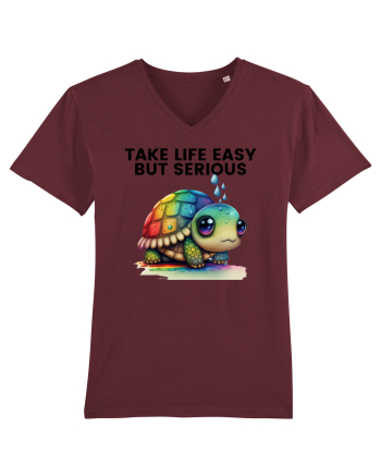 Broasca testoasa pictata in acuarela cu mesajul Take Life Easy but Serious Burgundy