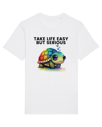 Broasca testoasa pictata in acuarela cu mesajul Take Life Easy but Serious White