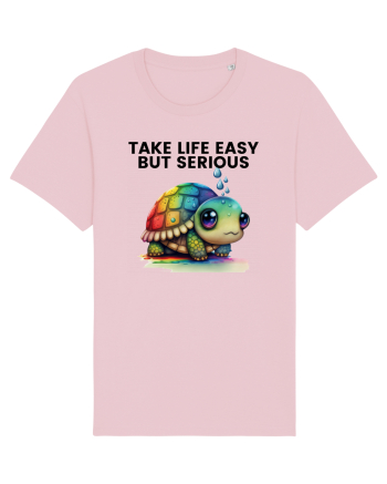 Broasca testoasa pictata in acuarela cu mesajul Take Life Easy but Serious Cotton Pink