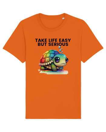 Broasca testoasa pictata in acuarela cu mesajul Take Life Easy but Serious Bright Orange