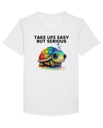 Broasca testoasa pictata in acuarela cu mesajul Take Life Easy but Serious Tricou mânecă scurtă guler larg Bărbat Skater