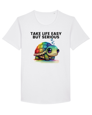 Broasca testoasa pictata in acuarela cu mesajul Take Life Easy but Serious White