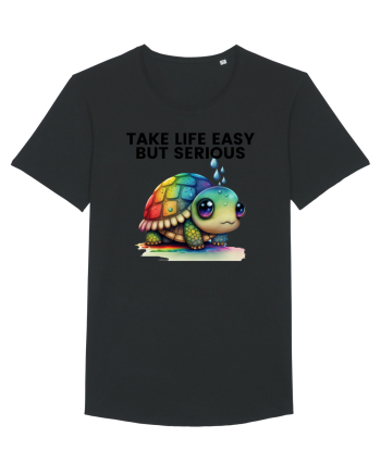 Broasca testoasa pictata in acuarela cu mesajul Take Life Easy but Serious Black
