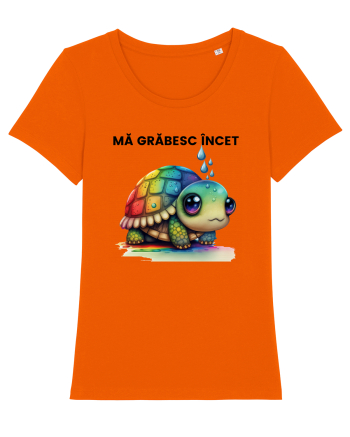 Broasca testoasa pictata in acuarela cu mesajul Ma grabesc Incet Bright Orange