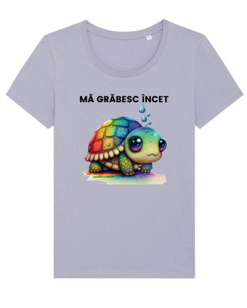 Broasca testoasa pictata in acuarela cu mesajul Ma grabesc Incet Lavender