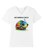 Broasca testoasa pictata in acuarela cu mesajul Ma grabesc Incet Tricou mânecă scurtă guler V Bărbat Presenter
