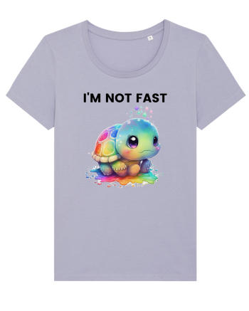 Broasca testoasa pictata in acuarela cu mesajul I'm not fast Lavender