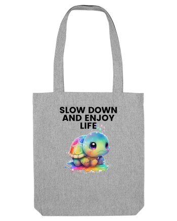 Broasca testoasa pictata in acuarela cu mesajul  Slow Down and Enjoy Life Heather Grey