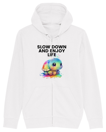 Broasca testoasa pictata in acuarela cu mesajul  Slow Down and Enjoy Life White