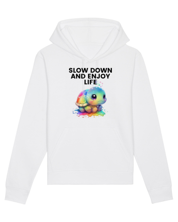 Broasca testoasa pictata in acuarela cu mesajul  Slow Down and Enjoy Life White