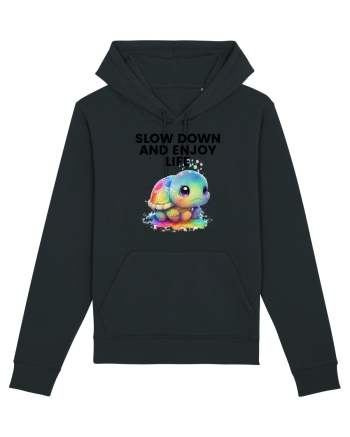 Broasca testoasa pictata in acuarela cu mesajul  Slow Down and Enjoy Life Black