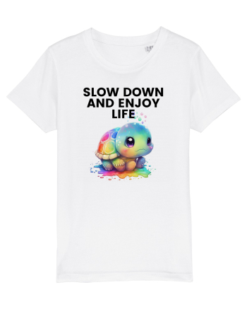 Broasca testoasa pictata in acuarela cu mesajul  Slow Down and Enjoy Life White