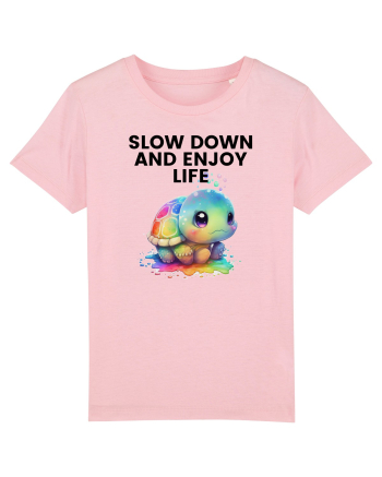 Broasca testoasa pictata in acuarela cu mesajul  Slow Down and Enjoy Life Cotton Pink