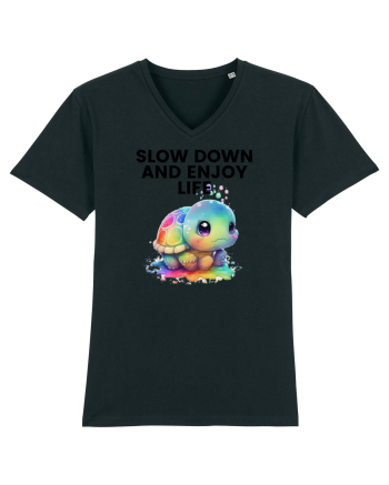 Broasca testoasa pictata in acuarela cu mesajul  Slow Down and Enjoy Life Black