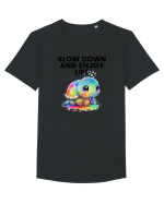 Broasca testoasa pictata in acuarela cu mesajul  Slow Down and Enjoy Life Tricou mânecă scurtă guler larg Bărbat Skater