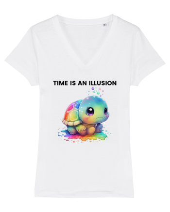Broasca testoasa pictata in acuarela cu mesajul  Time is an Illusion White