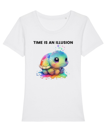 Broasca testoasa pictata in acuarela cu mesajul  Time is an Illusion White