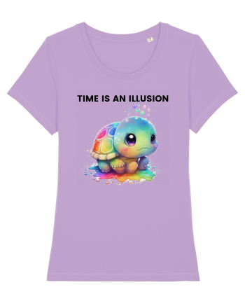 Broasca testoasa pictata in acuarela cu mesajul  Time is an Illusion Lavender Dawn