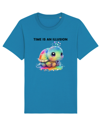Broasca testoasa pictata in acuarela cu mesajul  Time is an Illusion Azur