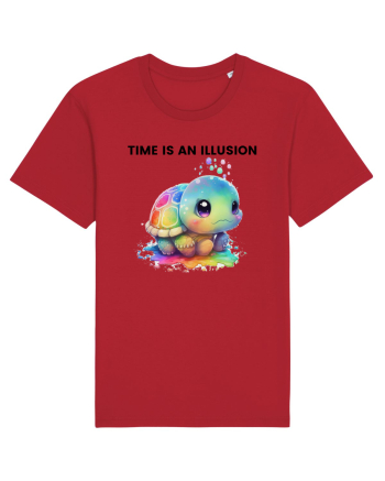 Broasca testoasa pictata in acuarela cu mesajul  Time is an Illusion Red