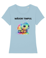 Broasca testoasa pictata in acuarela cu mesajul  Masor Timpul Tricou mânecă scurtă guler larg fitted Damă Expresser