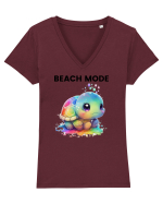 Broasca testoasa pictata in acuarela cu mesajul  Beach Mode Tricou mânecă scurtă guler V Damă Evoker