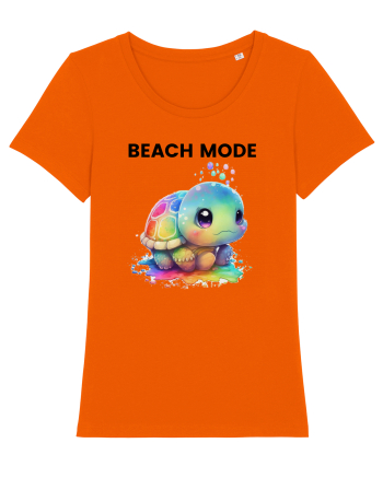 Broasca testoasa pictata in acuarela cu mesajul  Beach Mode Bright Orange