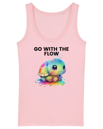 Broasca testoasa pictata in acuarela cu mesajul  Go with the Flow Cotton Pink