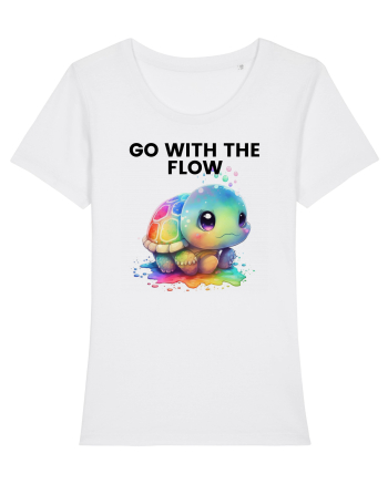 Broasca testoasa pictata in acuarela cu mesajul  Go with the Flow White