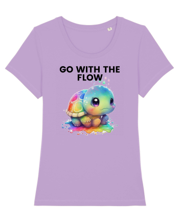 Broasca testoasa pictata in acuarela cu mesajul  Go with the Flow Lavender Dawn