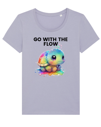 Broasca testoasa pictata in acuarela cu mesajul  Go with the Flow Lavender