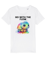 Broasca testoasa pictata in acuarela cu mesajul  Go with the Flow Tricou mânecă scurtă  Copii Mini Creator