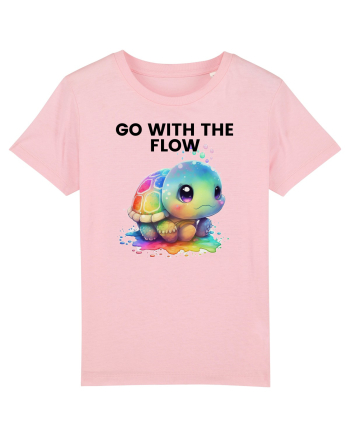 Broasca testoasa pictata in acuarela cu mesajul  Go with the Flow Cotton Pink