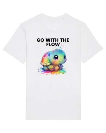 Broasca testoasa pictata in acuarela cu mesajul  Go with the Flow White