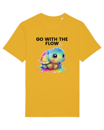Broasca testoasa pictata in acuarela cu mesajul  Go with the Flow Spectra Yellow