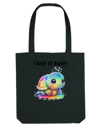 Broasca testoasa pictata in acuarela cu mesajul  Take it Easy Black