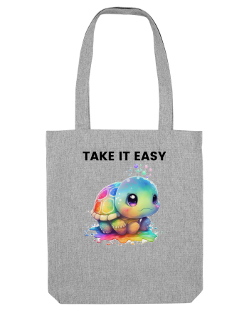 Broasca testoasa pictata in acuarela cu mesajul  Take it Easy Heather Grey