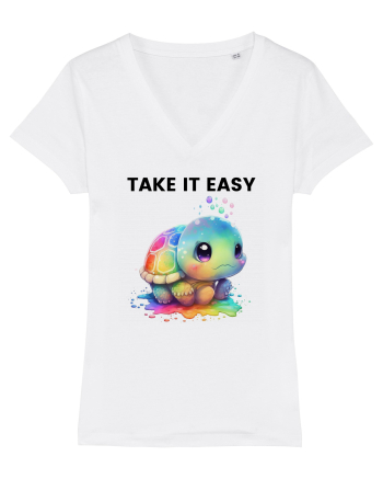 Broasca testoasa pictata in acuarela cu mesajul  Take it Easy White