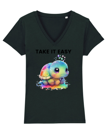 Broasca testoasa pictata in acuarela cu mesajul  Take it Easy Black