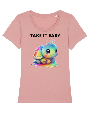 Broasca testoasa pictata in acuarela cu mesajul  Take it Easy Canyon Pink