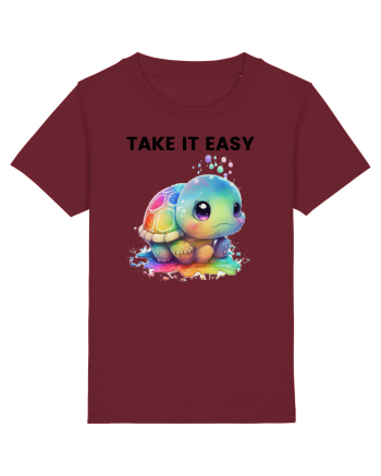 Broasca testoasa pictata in acuarela cu mesajul  Take it Easy Burgundy