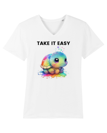 Broasca testoasa pictata in acuarela cu mesajul  Take it Easy White