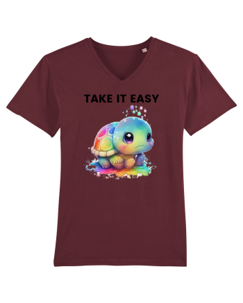 Broasca testoasa pictata in acuarela cu mesajul  Take it Easy Burgundy