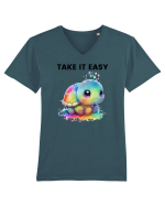 Broasca testoasa pictata in acuarela cu mesajul  Take it Easy Tricou mânecă scurtă guler V Bărbat Presenter
